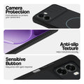 Stone Black - Blue Ring phone case for Oppo A6s 5G showing camera safety edges, anti slip side grip and easy press button covers.