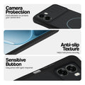 Stone Black - Blue Ring phone case for Oppo A6x 5G showing camera safety edges, anti slip side grip and easy press button covers.