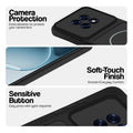 Stone Black phone case for Oppo F31 Pro Plus 5G showing camera safety edges, anti slip side grip and easy press button covers.