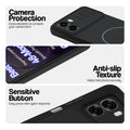 Stone Black - Blue Ring phone case for Oppo K14x 5G showing camera safety edges, anti slip side grip and easy press button covers.