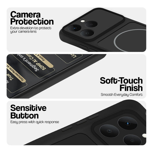 Stone Black - Blue Ring phone case for Realme 15T 5Gshowing camera safety edges, anti slip side grip and easy press button covers.