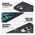 Stone Black phone case for Vivo T4x 5G showing camera safety edges, anti slip side grip and easy press button covers.