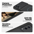 Stone Black phone case for Vivo V21e 5G showing camera safety edges, anti slip side grip and easy press button covers.