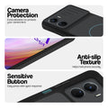 Stone Black - Blue Ring phone case for Vivo Y16 showing camera safety edges, anti slip side grip and easy press button covers.