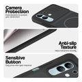 Stone Black phone case for Vivo Y31 5G showing camera safety edges, anti slip side grip and easy press button covers.