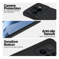 Stone Black phone case for Xiaomi 17T 5G showing camera safety edges, anti slip side grip and easy press button covers.