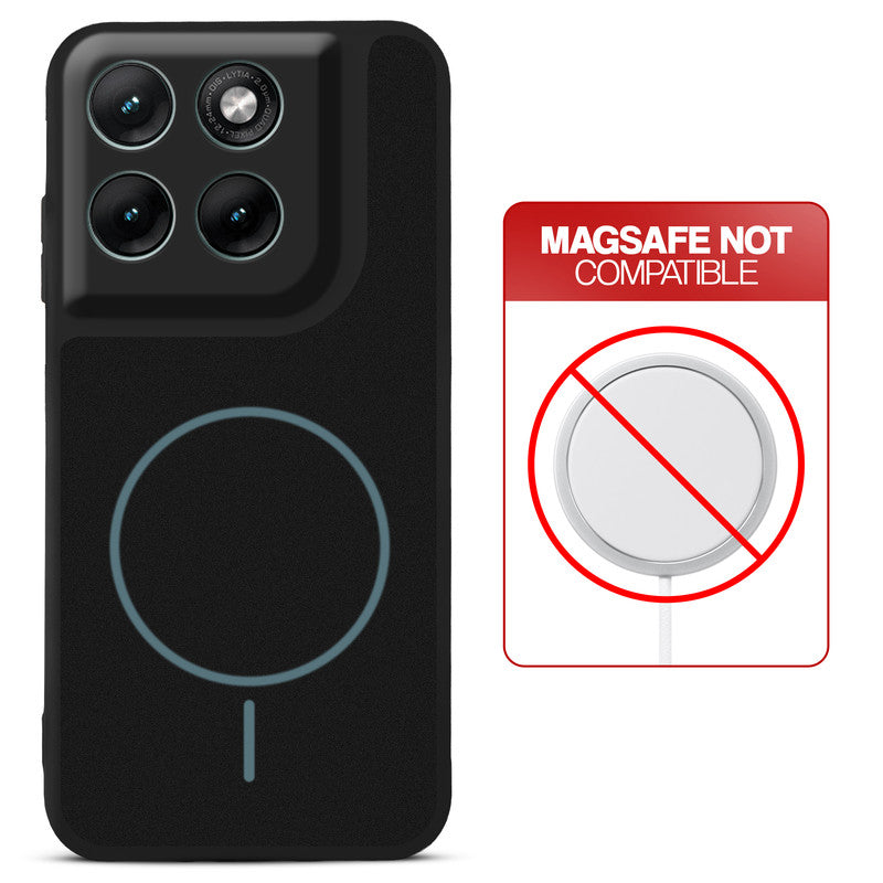 Stone Black back cover for Motorola G37 5G with printed ring pattern and message showing not compatible with MagSafe charging.