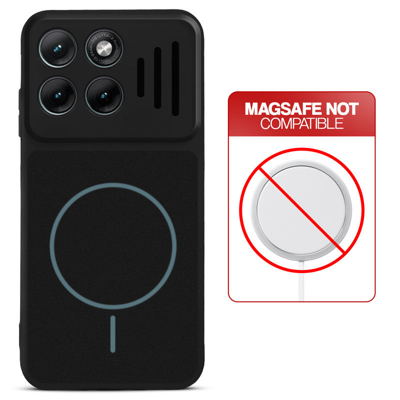 Stone Black back cover for Motorola G37 Power 5G with printed ring pattern and message showing not compatible with MagSafe charging.