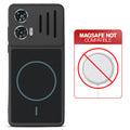 Stone Black back cover for Motorola Moto G85 5G with printed ring pattern and message showing not compatible with MagSafe charging.