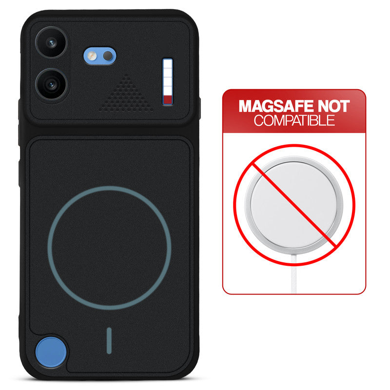 Stone Black back cover for Nothing Phone 4B 5G with printed ring pattern and message showing not compatible with MagSafe charging.