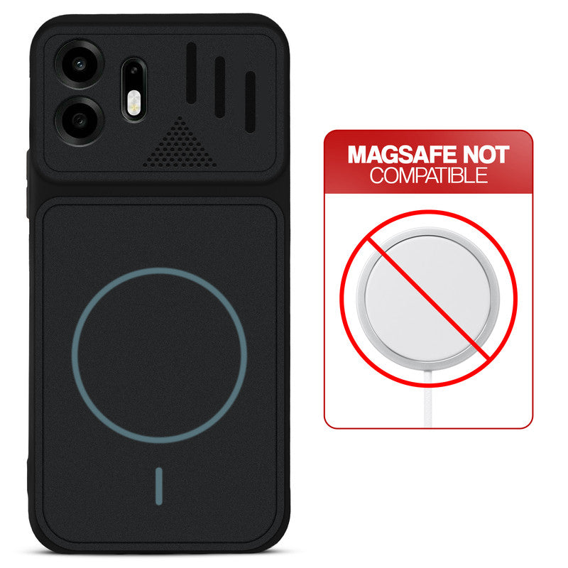 Stone Black back cover for OnePlus N6 5G with printed ring pattern and message showing not compatible with MagSafe charging.