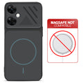Stone Black back cover for OnePlus Nord CE 3 Lite 5G with printed ring pattern and message showing not compatible with MagSafe charging.