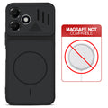 Stone Black back cover for Oppo A6C 4G with printed ring pattern and message showing not compatible with MagSafe charging.