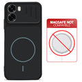Stone Black - Blue Ring back cover for Oppo A6s 5G with printed ring pattern and message showing not compatible with MagSafe charging.