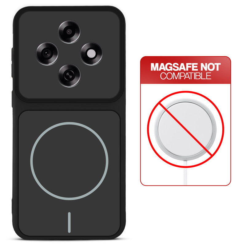 Stone Black back cover for Oppo F31 Pro 5G with printed ring pattern and message showing not compatible with MagSafe charging.