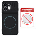 Stone Black back cover for Oppo Reno 16 5G with printed ring pattern and message showing not compatible with MagSafe charging.