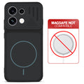 Stone Black back cover for Oppo Reno 16C 5G with printed ring pattern and message showing not compatible with MagSafe charging.
