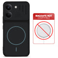 Stone Black back cover for Poco X8 Pro 5G with printed ring pattern and message showing not compatible with MagSafe charging.