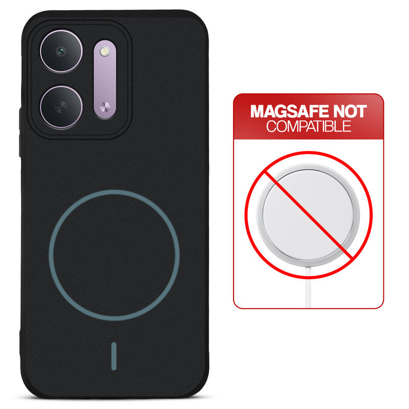 Stone Black - Blue Ring back cover for Redmi 17C 5G with printed ring pattern and message showing not compatible with MagSafe charging.