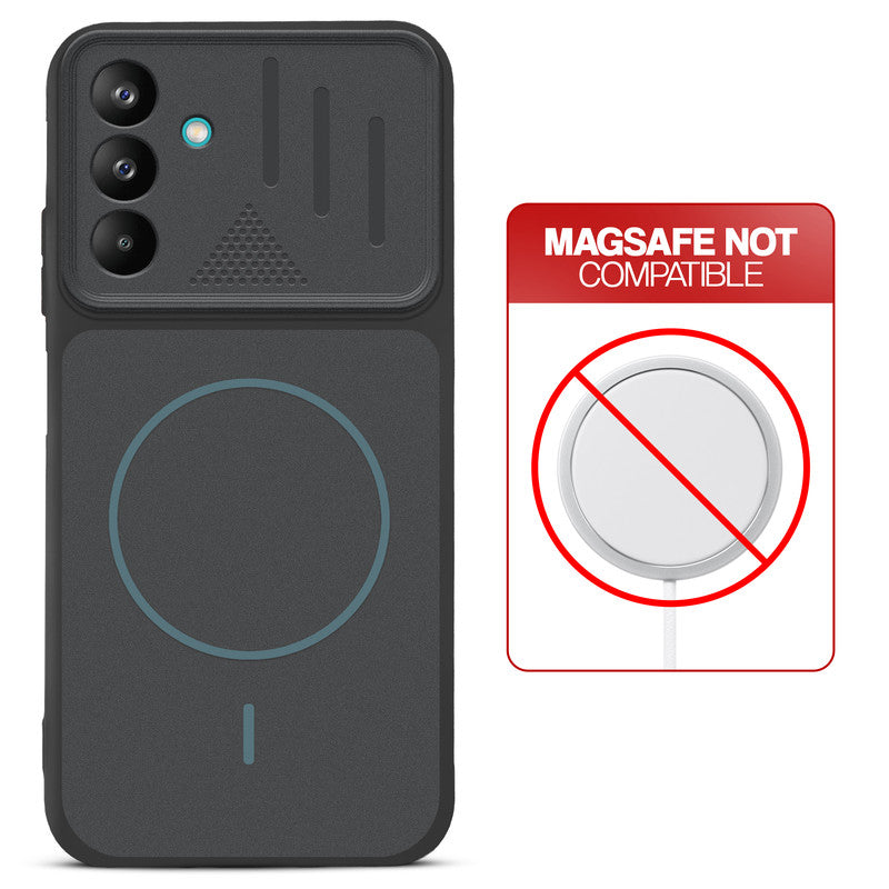 Stone Black back cover for Samsung A27 5G with printed ring pattern and message showing not compatible with MagSafe charging.