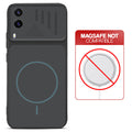Stone Black back cover for Vivo V21e 5G with printed ring pattern and message showing not compatible with MagSafe charging.