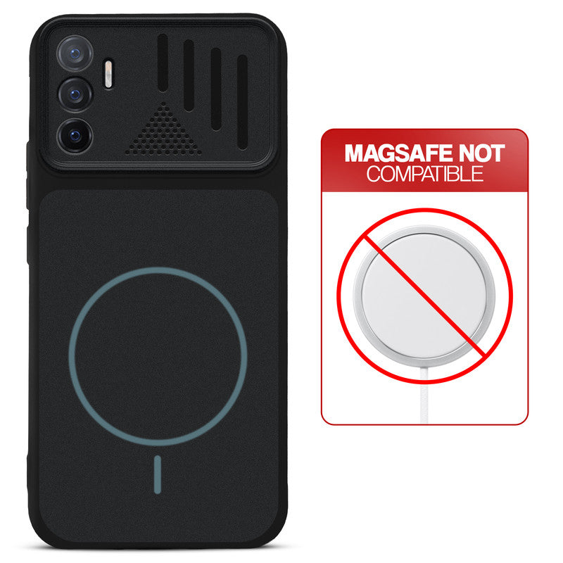 Stone Black back cover for Vivo V23e 5G with printed ring pattern and message showing not compatible with MagSafe charging.