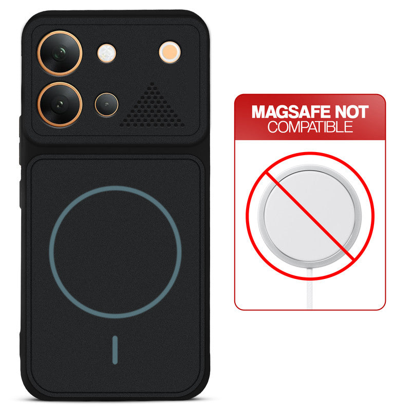 Stone Black - Blue Ring back cover for Vivo V80 5G with printed ring pattern and message showing not compatible with MagSafe charging.
