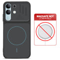 Stone Black back cover for Vivo Y31 5G with printed ring pattern and message showing not compatible with MagSafe charging.