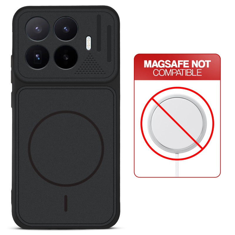 Stone Black back cover for Xiaomi 17T 5G with printed ring pattern and message showing not compatible with MagSafe charging.