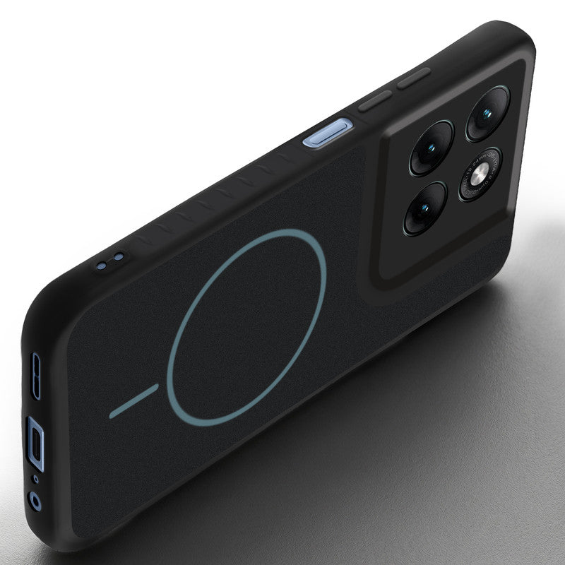 Angled view of Stone Black mobile case for Motorola G37 5G with proper charging port cutout, speaker holes and strong corner protection.