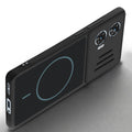 Angled view of Stone Black mobile case for Motorola Moto G85 5G with proper charging port cutout, speaker holes and strong corner protection.