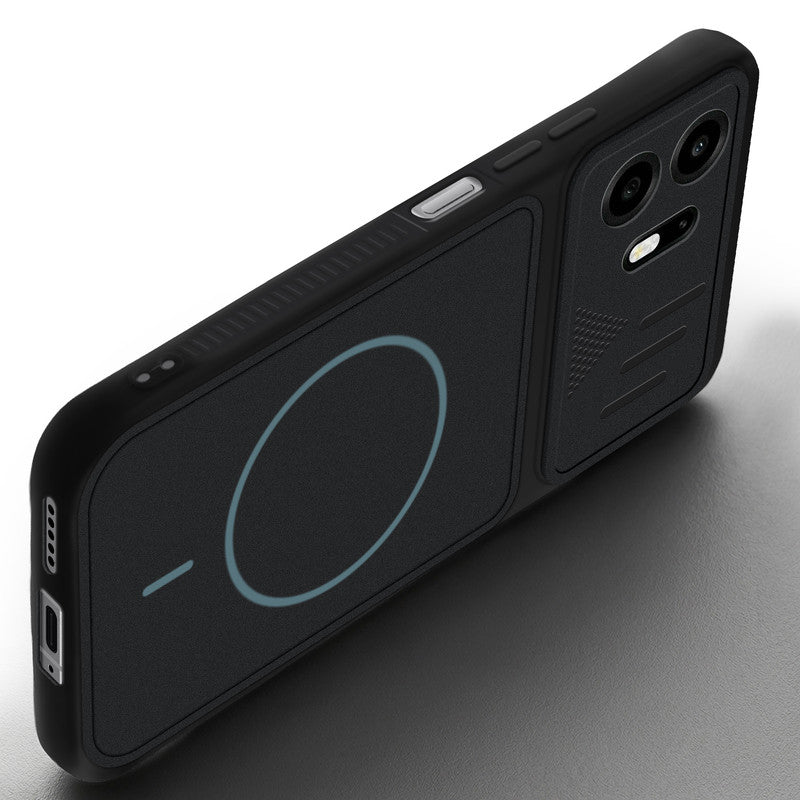 Angled view of Stone Black mobile case for OnePlus N6 5G with proper charging port cutout, speaker holes and strong corner protection.