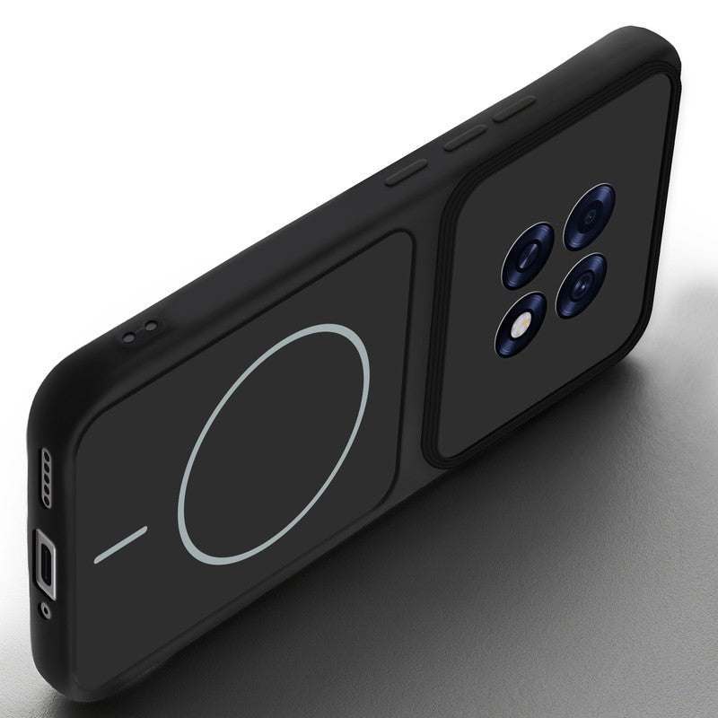 Angled view of Stone Black mobile case for Oppo F31 Pro Plus 5G with proper charging port cutout, speaker holes and strong corner protection.