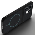 Angled view of Stone Black mobile case for Oppo Reno 16 5G with proper charging port cutout, speaker holes and strong corner protection.
