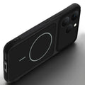 Angled view of Stone Black - Blue Ring mobile case for Realme 15T 5Gwith proper charging port cutout, speaker holes and strong corner protection.