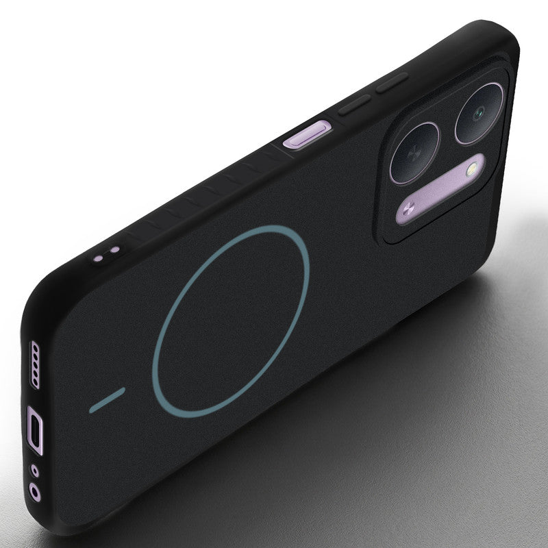 Angled view of Stone Black - Blue Ring mobile case for Redmi 17C 5G with proper charging port cutout, speaker holes and strong corner protection.