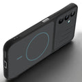 Angled view of Stone Black mobile case for Samsung M47 5G with proper charging port cutout, speaker holes and strong corner protection.