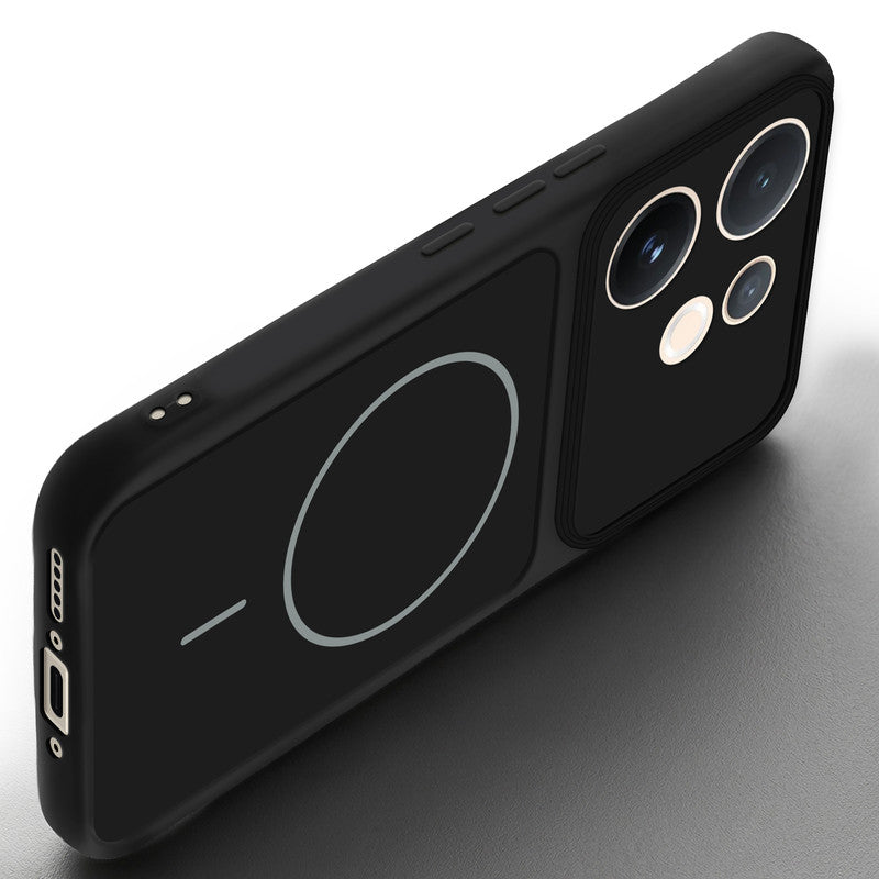 Angled view of Stone Black mobile case for Vivo T4 Pro 5G with proper charging port cutout, speaker holes and strong corner protection.