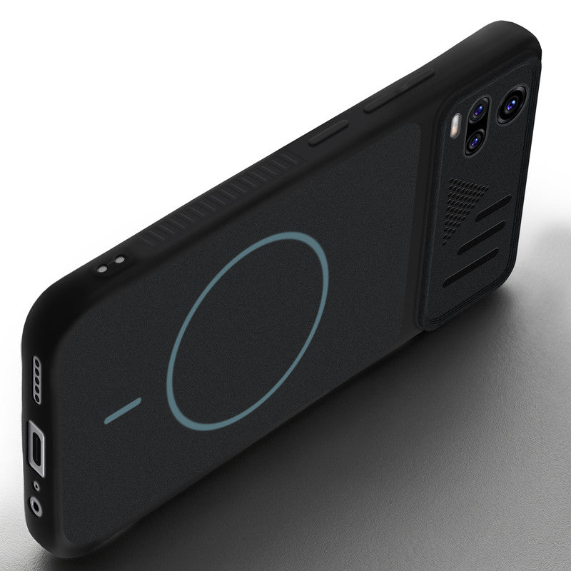 Angled view of Stone Black mobile case for Vivo V20 with proper charging port cutout, speaker holes and strong corner protection.