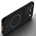 Angled view of Stone Black - Blue Ring mobile case for Vivo V80 5G with proper charging port cutout, speaker holes and strong corner protection.
