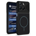 Front and back view of Stone Black protective back cover for Motorola G77 Power 5G with textured sides, camera guard and slim fit design.