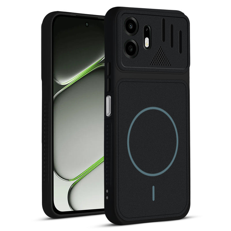 Front and back view of Stone Black protective back cover for OnePlus N6 5G with textured sides, camera guard and slim fit design.
