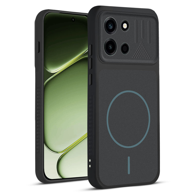 Front and back view of Stone Black protective back cover for OnePlus Nord 6 5G with textured sides, camera guard and slim fit design.