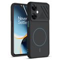 Front and back view of Stone Black protective back cover for OnePlus Nord CE 3 Lite 5G with textured sides, camera guard and slim fit design.