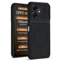Front and back view of Stone Black protective back cover for Oppo A6C 4G with textured sides, camera guard and slim fit design.