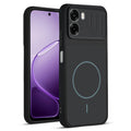 Front and back view of Stone Black - Blue Ring protective back cover for Oppo A6s 5G with textured sides, camera guard and slim fit design.