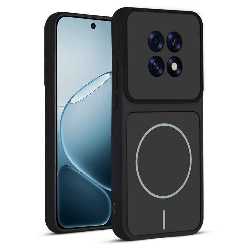 Front and back view of Stone Black protective back cover for Oppo F31 Pro Plus 5G with textured sides, camera guard and slim fit design.