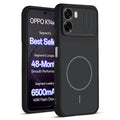 Front and back view of Stone Black - Blue Ring protective back cover for Oppo K14x 5G with textured sides, camera guard and slim fit design.