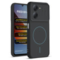Front and back view of Stone Black protective back cover for Poco C81x 4G with textured sides, camera guard and slim fit design.