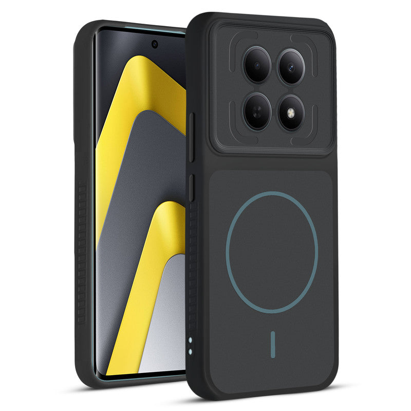 Front and back view of Stone Black protective back cover for Poco M8 5G with textured sides, camera guard and slim fit design.